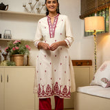 Riwayat Maroon Embroidered Rayon Flex Mid Kurta for Women