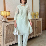 Suroor Mint Green Embroidered Chanderi Kurta Set