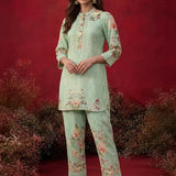 Mint  Green Printed Shantoon Regular Co-ord Set