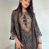 Mahika Ink Blue Traditional Printed Viscose Staight Suit Set with Dupatta