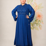 Poppy Blue Self-Embroidered Flared Dress