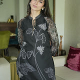 Citra Black Organza Floral Printed Top