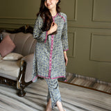 Nesoi Grey Printed Satin Co-ord Set