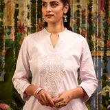 Nagmah Lilac Embroidered Cotton Flex Long Co-ord Set for Women