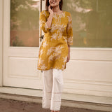 Aboli Mustard Floral Printed Straight Kurti