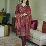 Kasni Maroon Printed Suit Set with Dupatta
