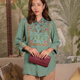 Aaroh Green Cotton Blend Embroidered Tunic