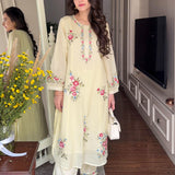 Saavan Light Green Embroidered Cotton blend Kurta Set