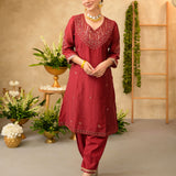 Mahira Bronze Maroon Embroidered Suit Set
