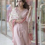Afsana Pink Cotton Bend Embroidered A-line Suit Set with Dupatta