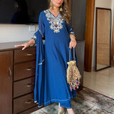 Aarini Aegean Blue Embroidered Suit Set