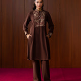 Mehreen Brown Embroidered Wool Co-ord Set
