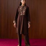 Mehreen Brown Embroidered Wool Co-ord Set