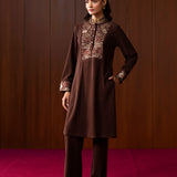 Mehreen Brown Embroidered Wool Co-ord Set