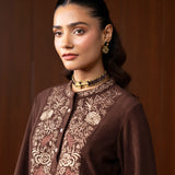 Mehreen Brown Embroidered Wool Co-ord Set