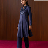 Saraya Navy Embroidered Straight Kurta