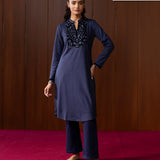 Saraya Navy Embroidered Straight Kurta