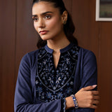 Saraya Navy Embroidered Straight Kurta