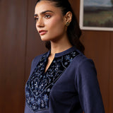 Saraya Navy Embroidered Straight Kurta