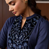 Saraya Navy Embroidered Straight Kurta