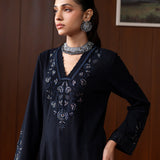 Ahar Navy Embroidered Wool Co-ord Set