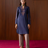 Yashna Navy Embroidered Straight Kurta