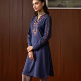 Yashna Navy Embroidered Straight Kurta