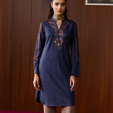 Yashna Navy Embroidered Straight Kurta