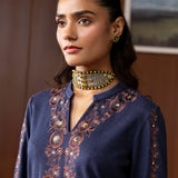 Yashna Navy Embroidered Straight Kurta