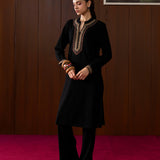 Mahveen Black Embroidered Wool Co-ord Set