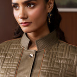 Althea Olive Quilted Panelled Jacket