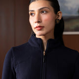 Eli Navy Blue Fur High-neck Jacket