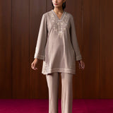 Ahar Beige Embroidered Wool Co-ord Set