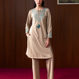 Sahira Beige Embroidered Wool Kurta Set