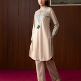 Sahira Beige Embroidered Wool Kurta Set