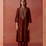 Lakshita’s Nyla Maroon Printed Viscose Co-ord Set is styled effortlessly by the model