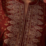 The image highlights Zari stitch detailing of Nyla Viscose Co-ord Set on the neckline