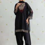 Sawika Black Chanderi Embroidered Suit Set with Dupatta