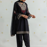 Sawika Black Chanderi Embroidered Suit Set with Dupatta