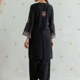 Sawika Black Chanderi Embroidered Suit Set with Dupatta
