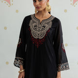 Sawika Black Chanderi Embroidered Suit Set with Dupatta
