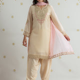 Sawika Cream Chanderi Embroidered Suit Set with Dupatta