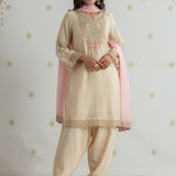 Sawika Cream Chanderi Embroidered Suit Set with Dupatta
