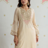 Sawika Cream Chanderi Embroidered Suit Set with Dupatta