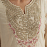 Sawika Cream Chanderi Embroidered Suit Set with Dupatta