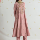 Zoya Dusky Pink Zari Embroidered A-Line Suit Set