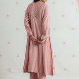 Zoya Dusky Pink Zari Embroidered A-Line Suit Set