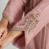 Zoya Dusky Pink Zari Embroidered A-Line Suit Set