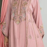 Zoya Dusky Pink Zari Embroidered A-Line Suit Set