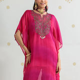 Aarohi Electric Fuchsia Ombre Embroidered Kaftan Set